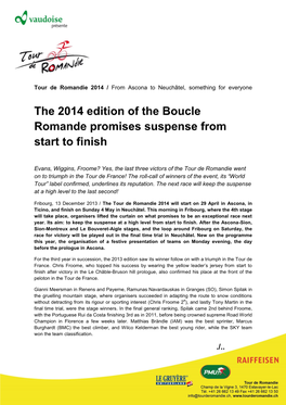 The 2014 Edition of the Boucle Romande Promises Suspense from Start to Finish