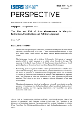 The Rise and Fall of State Governments in Malaysia: Institutions, Constitutions and Political Alignment