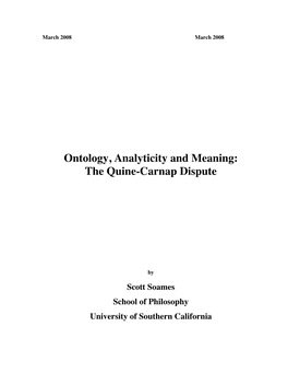 Ontology, Analyticity and Meaning: the Quine-Carnap Dispute