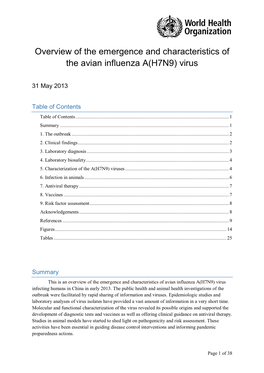 Overview of the Emergence and Characteristics of the Avian Influenza A(H7N9) Virus