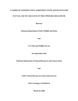 For Fluvial Arctic Grayling in the Upper Big Hole River and Its Tributaries During the Development of the Site-Specific Plan