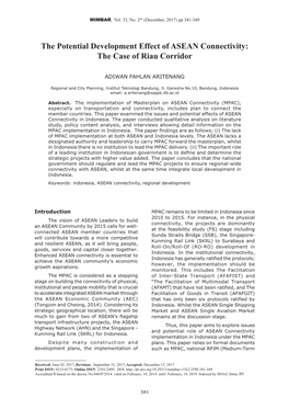 The Potential Development Effect of ASEAN Connectivity: the Case of Riau Corridor