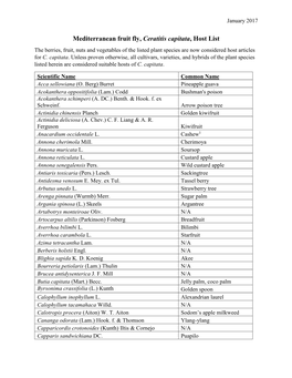 Mediterranean Fruit Fly, Ceratitis Capitata, Host List the Berries, Fruit, Nuts and Vegetables of the Listed Plant Species Are Now Considered Host Articles for C