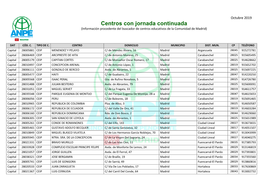 Centros Con Jornada Continuada (Información Procedente Del Buscador De Centros Educativos De La Comunidad De Madrid)