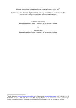 Chinese Demand for Sydney Residential Property 2000Q1 to 2011Q2