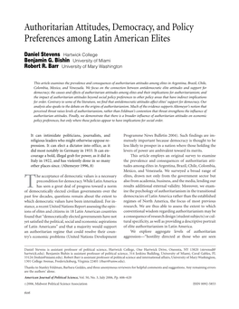 Authoritarian Attitudes, Democracy, and Policy Preferences Among Latin American Elites