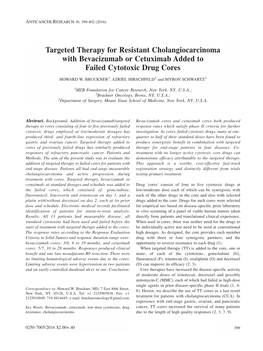 Targeted Therapy for Resistant Cholangiocarcinoma with Bevacizumab Or Cetuximab Added to Failed Cytotoxic Drug Cores