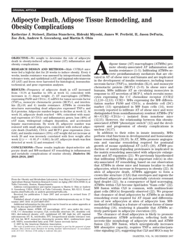 Adipocyte Death, Adipose Tissue Remodeling, and Obesity Complications Katherine J