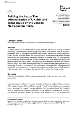 Policing the Beats: the Criminalisation of UK Drill and Grime Music by The