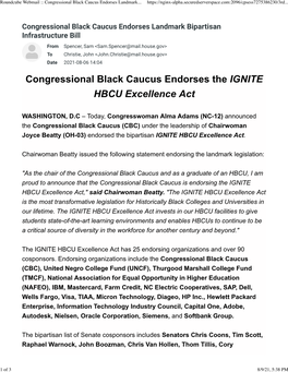 Congressional Black Caucus Endorses Landmark Bipartisan Infrastructure Bill