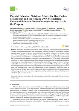 Parental Selenium Nutrition Affects the One-Carbon Metabolism