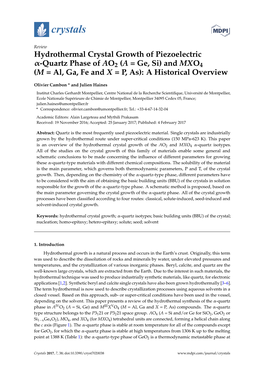 Hydrothermal Crystal Growth of Piezoelectric Α-Quartz Phase of AO2 (A = Ge, Si) and MXO4 (M = Al, Ga, Fe and X = P, As): a Historical Overview