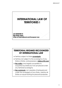 International Law of Territories 10.10.2015