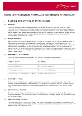 Fjord Line´S General Terms and Conditions of Carriage