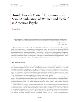 Consumerism's Serial Annihilation of Women and the Self in American Psycho