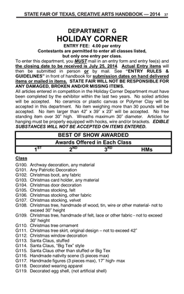 HOLIDAY CORNER ENTRY FEE: 4.00 Per Entry Contestants Are Permitted to Enter All Classes Listed, but Only One Entry Per Class