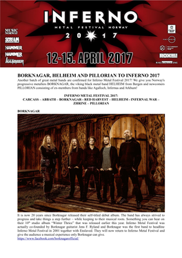 Borknagar, Helheim and Pillorian to Inferno 2017