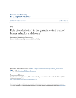 Role of Endothelin-1 in the Gastrointestinal Tract of Horses In