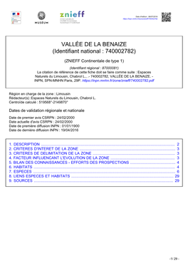 VALLÉE DE LA BENAIZE (Identifiant National : 740002782)