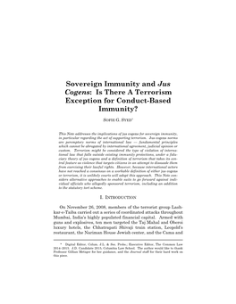 Sovereign Immunity and Jus Cogens: Is There a Terrorism Exception for Conduct-Based Immunity?