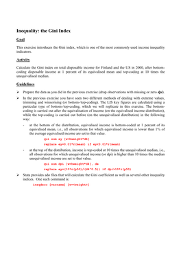 Inequality: the Gini Index