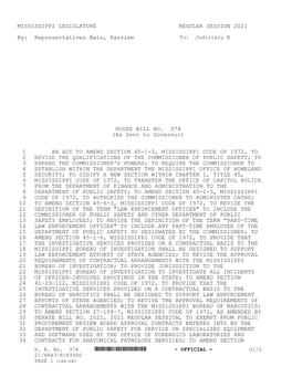 MISSISSIPPI LEGISLATURE REGULAR SESSION 2021 By