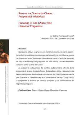 Russos Na Guerra Do Chaco: Fragmentos Históricos