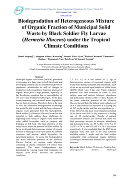 Biodegradation of Heterogeneous Mixture of Organic Fraction of Municipal Solid Waste by Black Soldier Fly Larvae