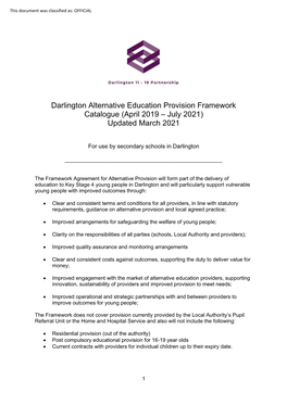 Darlington Alternative Education Provision Framework Catalogue (April 2019 – July 2021) Updated March 2021