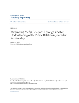 Maximizing Media Relations Through a Better Understanding of the Public Relations - Journalist Relationship Dustin W