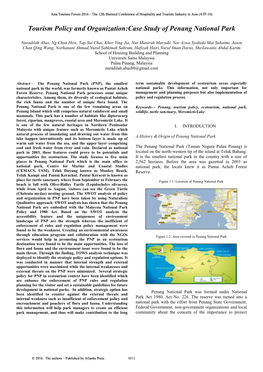 Tourism Policy and Organization:Case Study of Penang National Park