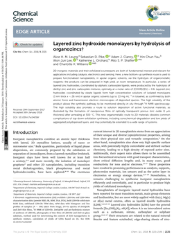 Layered Zinc Hydroxide Monolayers by Hydrolysis of Organozincs† Cite This: Chem