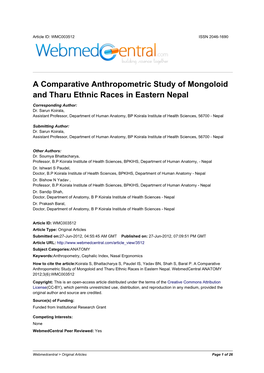 A Comparative Anthropometric Study of Mongoloid and Tharu Ethnic Races in Eastern Nepal