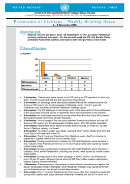 Protection of Civilians - Weekly Briefing Notes 2 – 8 November 2005