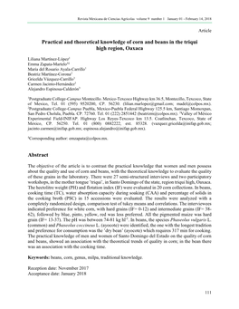 Practical and Theoretical Knowledge of Corn and Beans in the Triqui High Region, Oaxaca