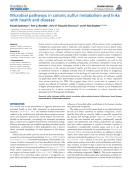 Microbial Pathways in Colonic Sulfur Metabolism and Links with Health and Disease