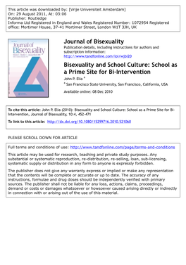 Bisexuality and School Culture: School As a Prime Site for Bi-Intervention John P