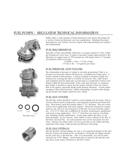 Fuel Pumps / Regulator Technical Information