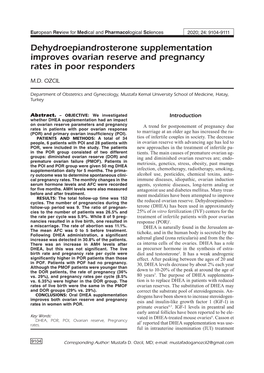 Dehydroepiandrosterone Supplementation Improves Ovarian Reserve and Pregnancy Rates in Poor Responders