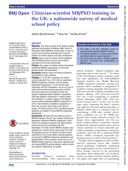 Clinician-Scientist MB/Phd Training in the UK: a Nationwide Survey of Medical School Policy