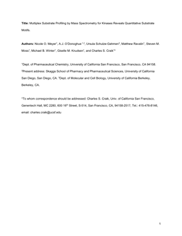 1 Title: Multiplex Substrate Profiling by Mass Spectrometry for Kinases
