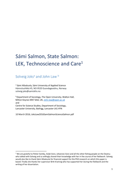 Sámi Salmon, State Salmon: LEK, Technoscience and Care1