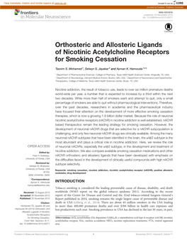 Orthosteric and Allosteric Ligands of Nicotinic Acetylcholine Receptors for Smoking Cessation