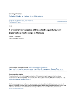 A Preliminary Investigation of the Protostrongylin Lungworm-Bighorn Sheep Relationships in Montana" (1960)