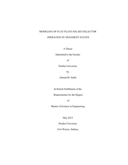 Modeling of Flat-Plate Solar Collector Operation in Transient States, May