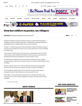 Firm Has Soldiers in Pocket, Say Villagersphnom Penh Post