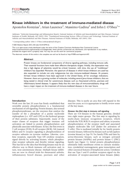Kinase Inhibitors in the Treatment of Immune-Mediated Disease Apostolos Kontzias1, Arian Laurence1, Massimo Gadina2 and John J