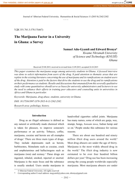 The Marijuana Factor in a University in Ghana: a Survey