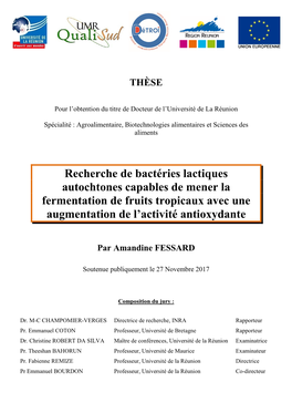 Recherche De Bactéries Lactiques Autochtones Capables De Mener La Fermentation De Fruits Tropicaux Avec Une Augmentation De L’Activité Antioxydante