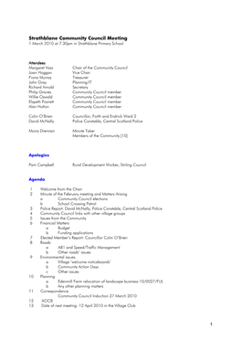 Strathblane Community Council Meeting 1 March 2010 at 7.30Pm in Strathblane Primary School